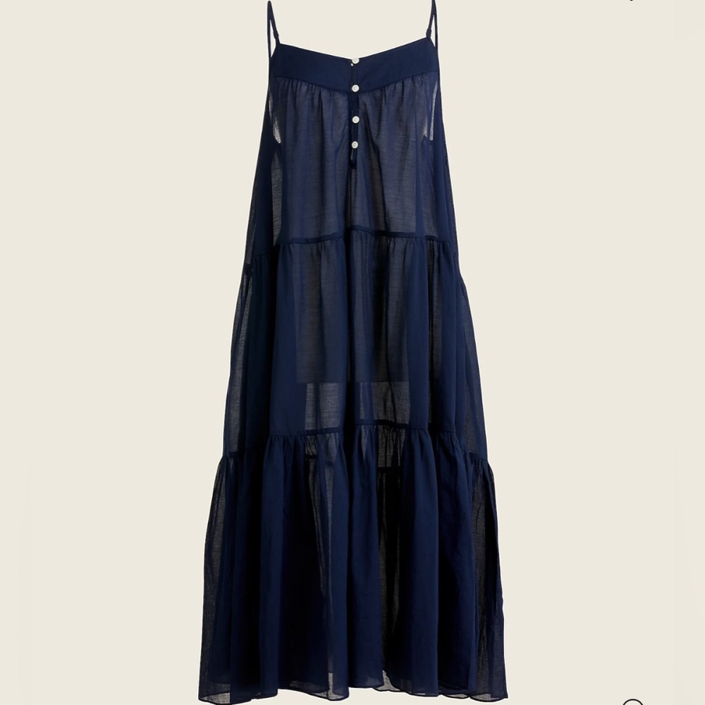 NWT J. Crew Tiered Button-Front Cover-Up Dress 100% Cotton Navy Size XS